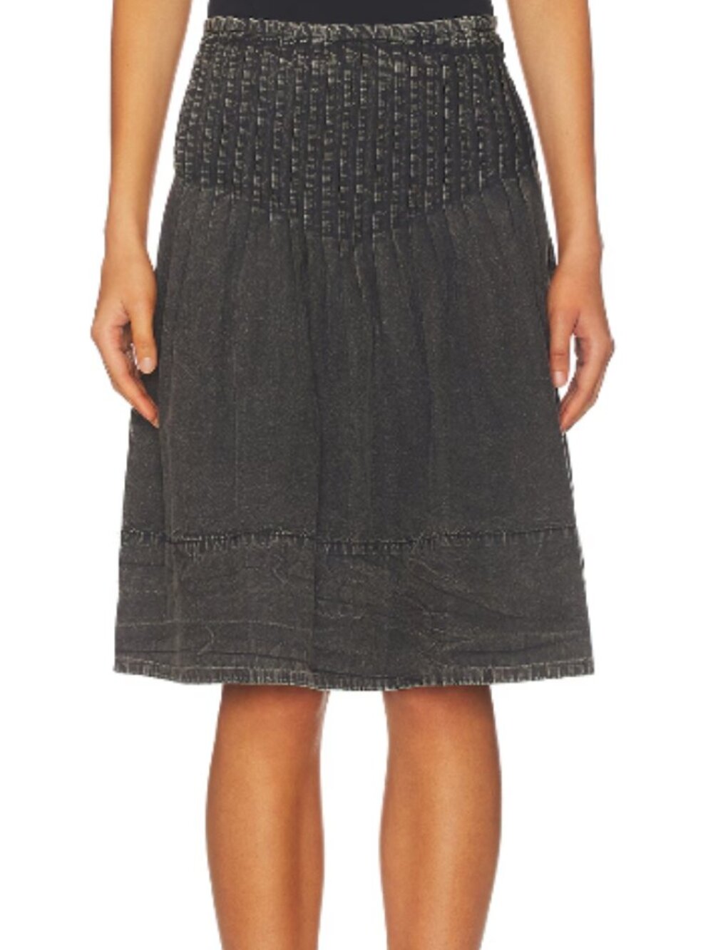 Free People, Peyton Pintuck Midi Skirt, Washed Black, Size 8